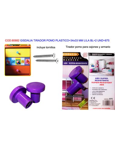 Lilac Plastic Knob 34x33 mm - GISDALIA FINSTOCK
