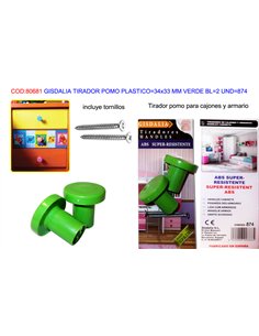 Green Plastic Knob 34x33 mm - 2 Units