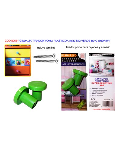 Green Plastic Knob 34x33 mm - 2 Units