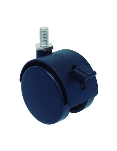 Roda de Mobiliário 50mm Nylon Preto Espiga 8x15