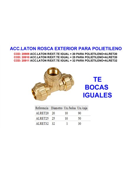 Brass accessory for external connection, equal to 32 for polyethylene