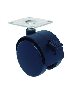 Roda de Mobiliário 50mm Nylon Preto com Placa de Freio 40kg