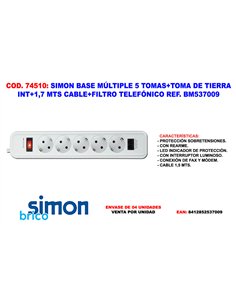 White SIMON FINSTOCK 5-Socket Power Strip with 1.7m Cable