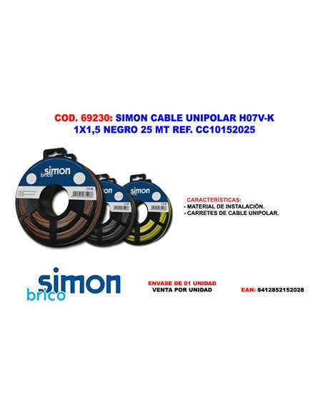 Cable unipolar H07V-K 1x1,5mm negro 25m
