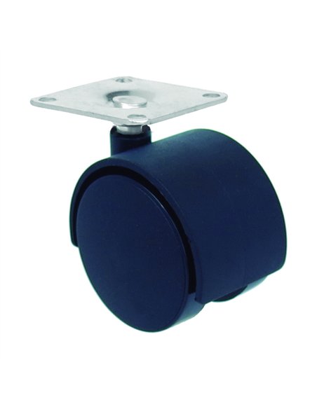 Roda de Mobiliário 50mm Nylon Preto com Placa 42x42