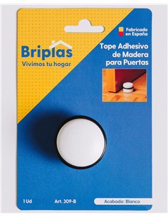 Tope de puerta adhesivo de madera cilindro blanco 1 unidad