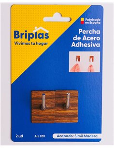 Adhesive Kitchen Hook in Steel and Wood - 2 Units