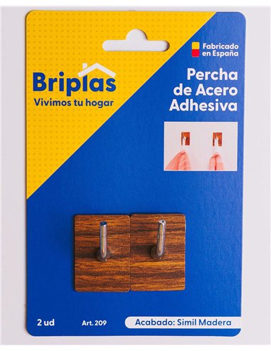 Adhesive Kitchen Hook in Steel and Wood - 2 Units