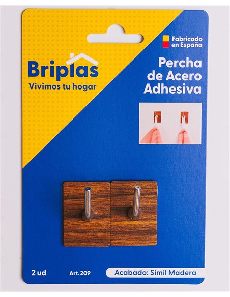 Adhesive Kitchen Hook in Steel and Wood - 2 Units