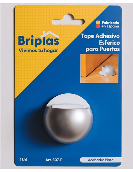 Butée de porte adhésive sphérique en argent - 1 unité