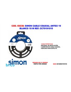 Antex 19 White Coaxial Cable 10 m