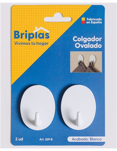 Colgador de cocina y baño ovalado blanco de PVC - 2 unidades