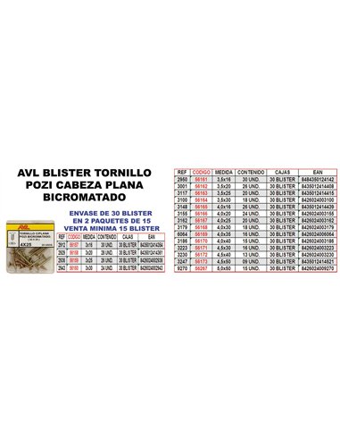 Parafuso Pozi C/Plana 4,0x30 Bicromatado em Aço