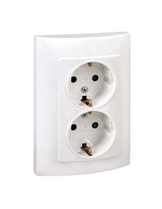Double socket SIMON series 10 white with earth