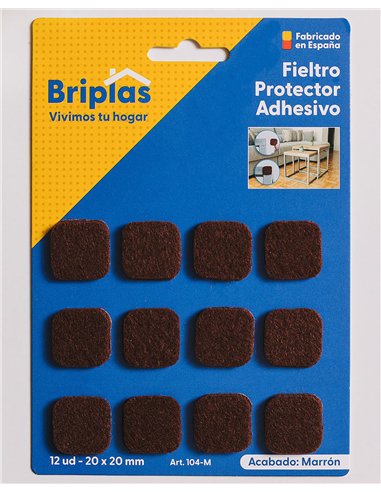 Adhesive felt square brown 20x20 mm - 12 units