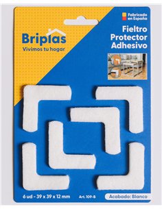 Adhesive felt square 39x39x12 mm white - 6 units