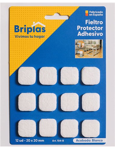 Adhesive square felt white 20x20 mm - 12 units