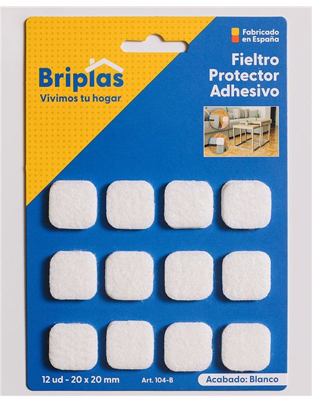 Adhesive square felt white 20x20 mm - 12 units
