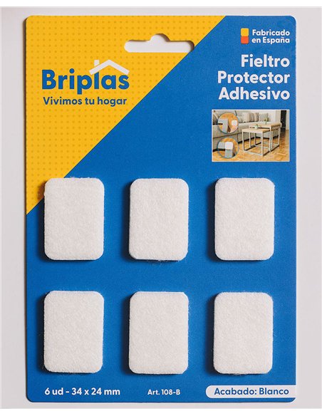 Feltro adesivo retangular branco 34x24 mm - 6 unidades