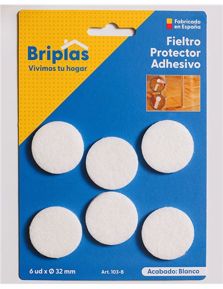 Adhesive felt pads round 32 mm white - 6 units