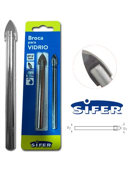 12 mm Glasbohrer mit gerader Spitze und Nickelbeschichtung