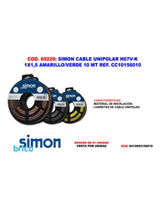 H07V-K 1x1.5 Single Core Cable Yellow/Green 10 m