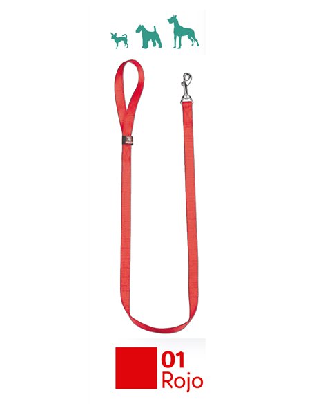 Coleira de Nylon 100 cm 2.5 cm para Cães - Cor Vermelha
