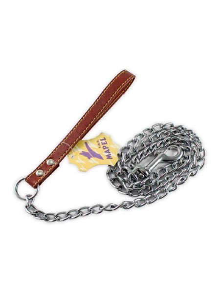 Coleira para cachorro com corrente e punho de couro 1000x25 mm