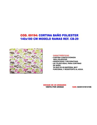 Duschvorhang Finstock Poly 140 x 180 Äste CB-29