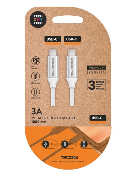 USB-C PD 3A Ultra Fast Cable 1m Nylon White
