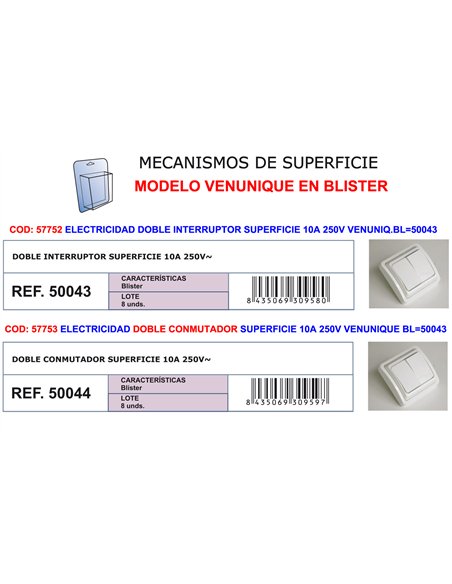 Interruttore doppio Finsto 10A 250V