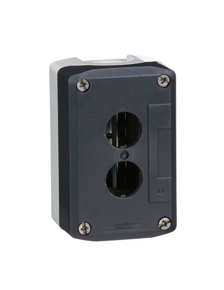 Caja vacía, plástico, tapa gris oscura, para pulsador ø 22, 2 orificios
