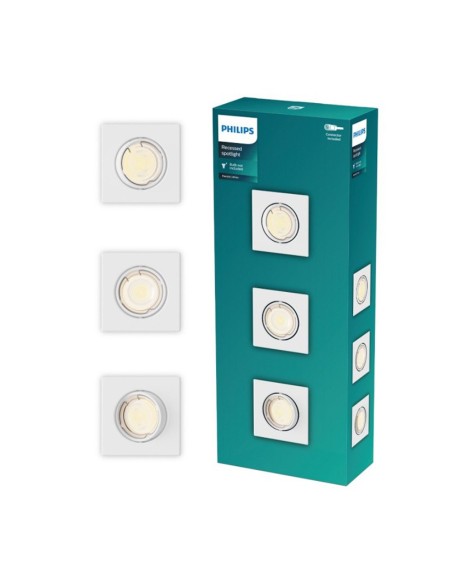 Square recessed metal fitting, Peridot model, pivoting, GU10, white, 9 x 9 cm