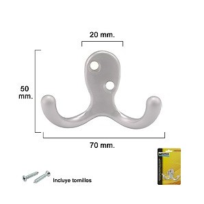 Double hook Matt Silver For Screwing with screws included. 01020171