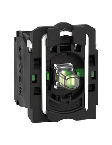 Conjunto completo de cuerpo/contacto y bloque luminoso, Harmony XB5, plástico, blanco, LED universal, cuerpo/anillo de fijación,