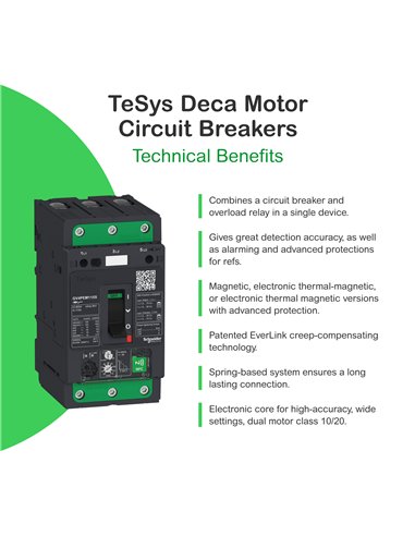 Disyuntor de motor, Tesys GV4, 3P, 50 A, Icu 50 kA, termomagnético, terminales de Everlink