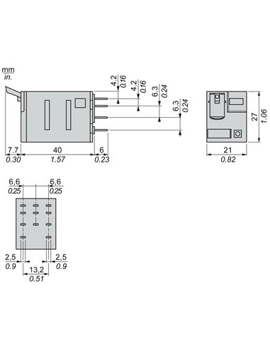 Relé miniatura enchufable, 10 a, 3 nanc, led, 24 v cc