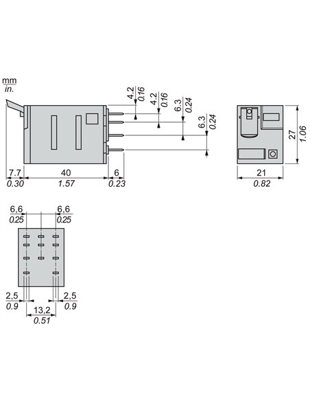 Relé miniatura enchufable, 10 a, 3 nanc, led, 24 v cc