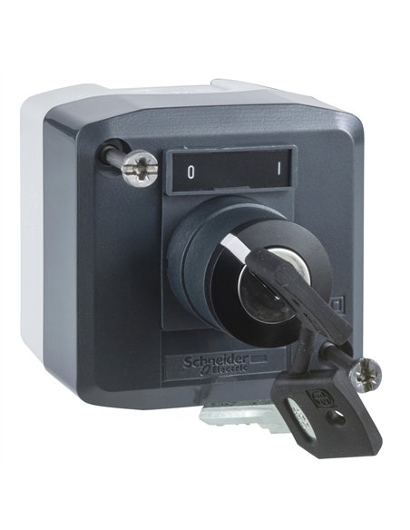 Estación de control, plástico, tapa gris oscuro, 1 selector con llave ø 22, 1 na + 1 nc