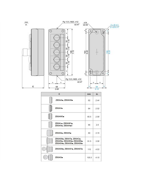 CAJA VACIA 5 TALADROS