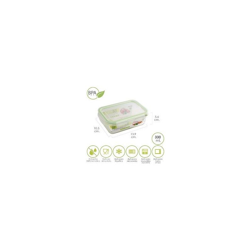 Recipiente Hermetico Cristal Rectangular  330 ml. 13.9x10.5x5.6 (alt) cm. 05024001
