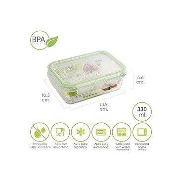 Recipiente Hermetico Cristal Rectangular  330 ml. 13.9x10.5x5.6 (alt) cm. 05024001