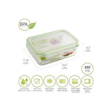 Conteneur Hermetico en Verre Rectangulaire de 550 ml. 16.7x11.8x6.2 (h) cm 05024005