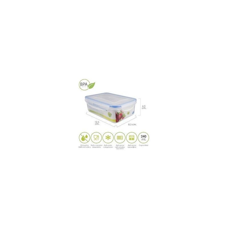 Recipiente Hermetico Plastico Rectangular 240 ml. 12.5x8.5x4.5 (Alt.) cm. 05025000