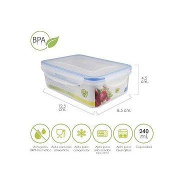 Recipiente Hermetico Plastico Rectangular 240 ml. 12.5x8.5x4.5 (Alt.) cm. 05025000