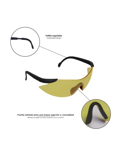EN166 Protective Glasses with Adjustable Temples and Amber Lenses
