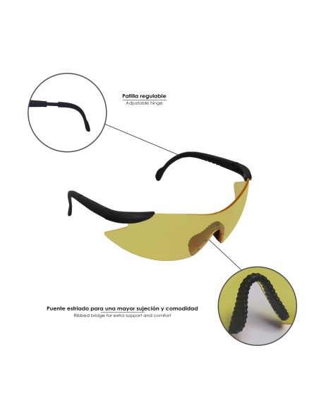 EN166 Protective Glasses with Adjustable Temples and Amber Lenses