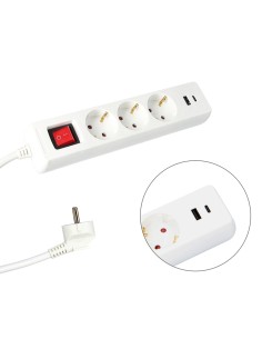 Base Multipla 3 Prese Schucko e 2 USB con Interruttore