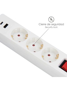 Base Múltiple 3 Tomas Schucko y 2 USB con Interruptor 2