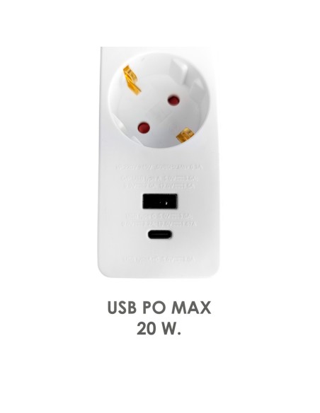 Base Multipla 3 Prese Schucko e 2 USB con Interruttore